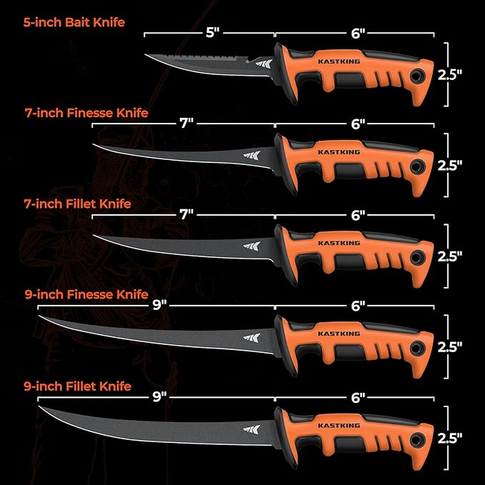 KastKing Ultimate Angler 5" Bait Knife, Razor Sharp Corrosion-resistant Vanadium Stainless Steel Blade, Fishing Knife with Dual Edge & Non-slip Handle, Includes Sheath with Sharpener & Carabiner