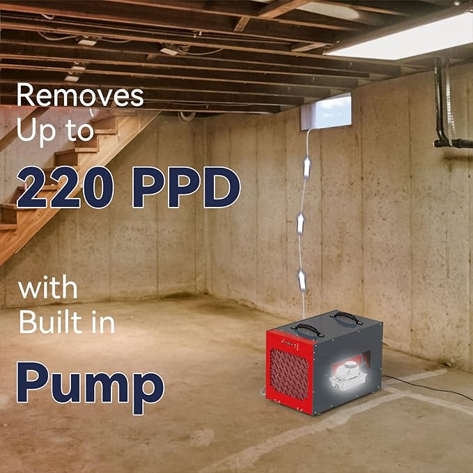 Abestorm 220 Pint Commercial Dehumidifier with Pump, Crawl Space Dehumidifier for Basement, Industry Water Damage Unit, Large Capacity, Auto Operation/Defrost, Memory Starting