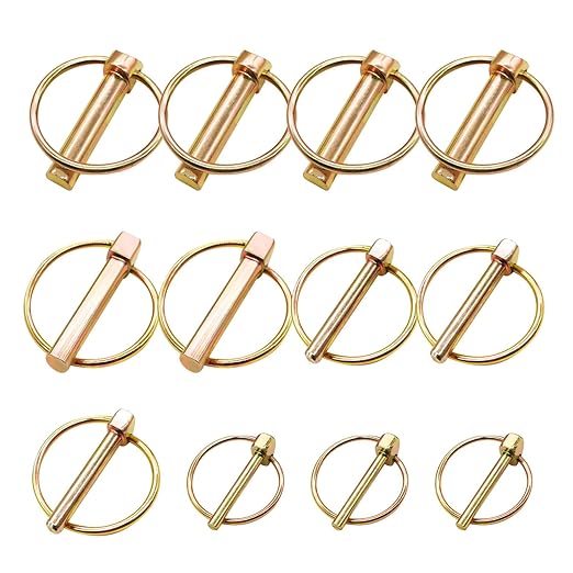 mankk 12Pcs 4 Sizes Lynch Pin Assortment Kit Tractor Pins Linch Pins 3 Point Hitch Pins for Farm Tractors Trailers Trucks Lawn Mowers M-128-12PCS