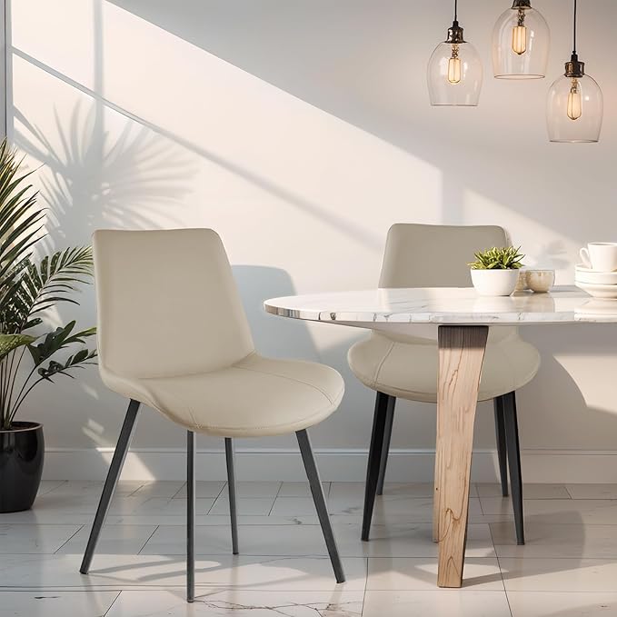 Dining Chairs, Modern PU Leather Dining Room Chair with Sturdy Metal Legs, Upholstered Seat Dinner Chairs Accent Side Chairs for Indoor Kitchen Living Room (Tan, Set of 6)
