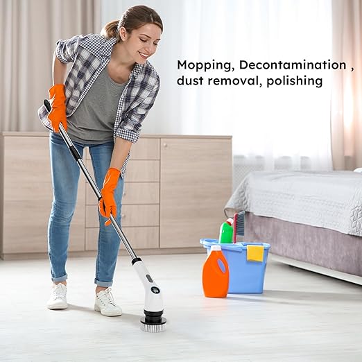 Electric Spin Scrubber with 8 Brush Heads – HIMAAT IPX7 Waterproof, Adjustable Extension Handle & LCD Display – Powerful Cleaning Brush for Bathroom, Kitchen, Tile, Grout, and Shower