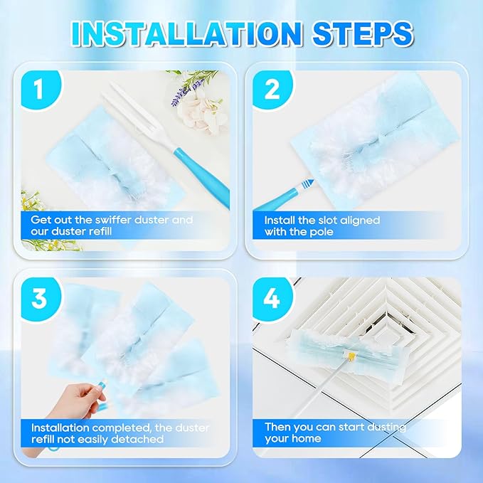 22 Count Duster Refill Compatible with Swiffer Handles, Unscented Disposable Dusters Refills with 2 Detachable Handles, Heavy Duty Duster Refills for Cleaning, Furniture, Blinds, Lamps