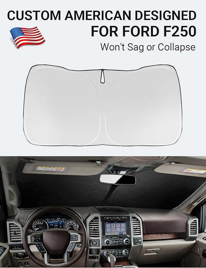 Proadsy 2025 Upgrade Front Windshield Sun Shade Foldable Sunshade Protector Custom Fit 2017-2024 2025 Ford Super Duty F-250 F250 F-350 F350 F-450 F450 F-550 F550 2Door 4Door Pickup Accessories