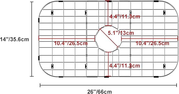 Sink Protector Grid Protector Kitchen Sink Grates, Centered Drain with Corner Radius, Sink Bottom Grid for Kitchen, 304 Stainless Steel Rust Resistant 26" X 14"