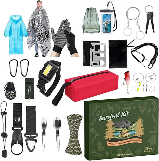 24-Day Survival Kit Advent Calendar - Christmas Countdown Calendar with Survival Tools, Outdoor Gear for Hiking Fishing Hunting Adventure, Practical Holiday Gift for Men Husband Dad Friends
