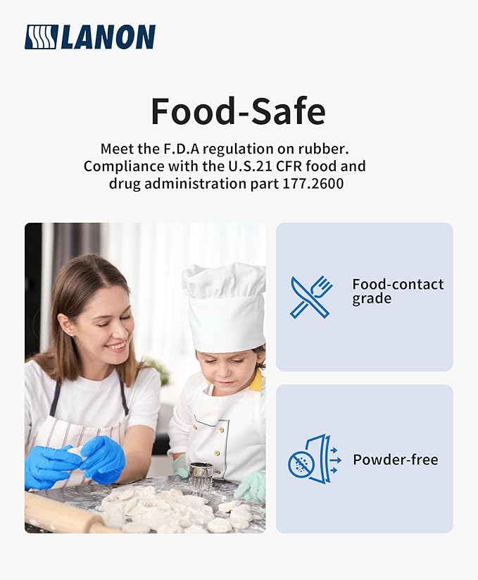 LANON Protection Blue Disposable Nitrile Gloves, Silicone-Free, Food-Safe, Chemical Resistant, Powder-Free, Textured Fingertips, Cooking, Cleaning, Case, Large
