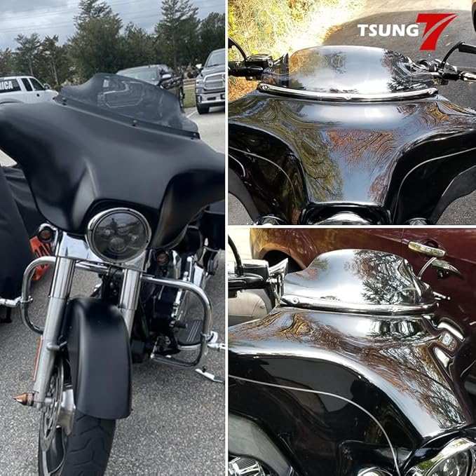 TSUNG 8" Black Wave Windshield – Wind Splitter Windscreen Fit for 1996-2013 Touring-Style & Bagger-Style Motorcycles (Fit 96-13 Black, 8inch)