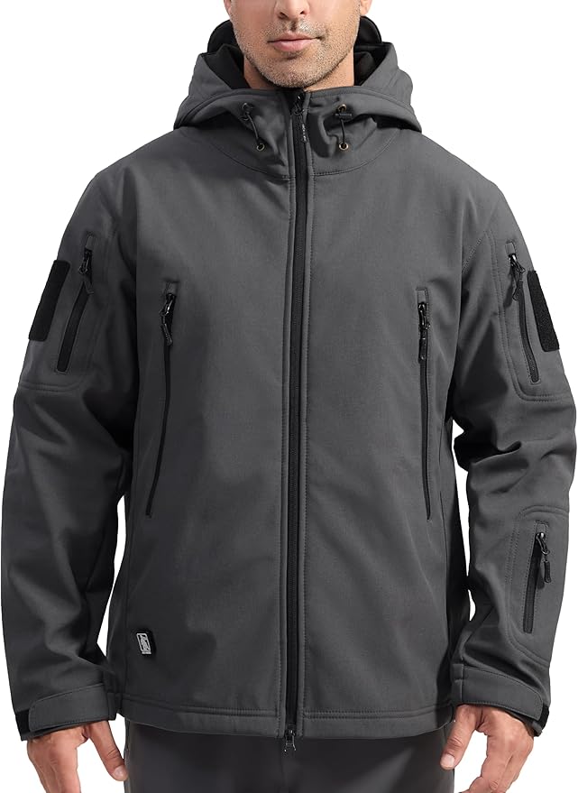 FREE SOLDIER Men's Outdoor Waterproof Soft Shell Hooded Military Tactical Jacket