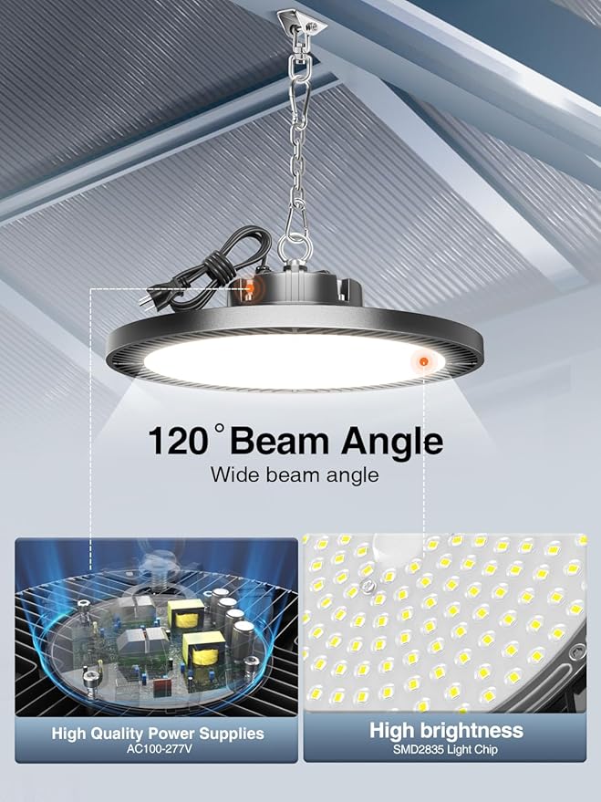 Super Bright 250w Ufo Led High Bay Light 4 Pack,5000k 35000lm High Bay Led Shop Lights With 5' Cable Plug,Hanging Shop Lights Garage Barn Lighting Light With Garage Workshop Factory Barn Warehouse