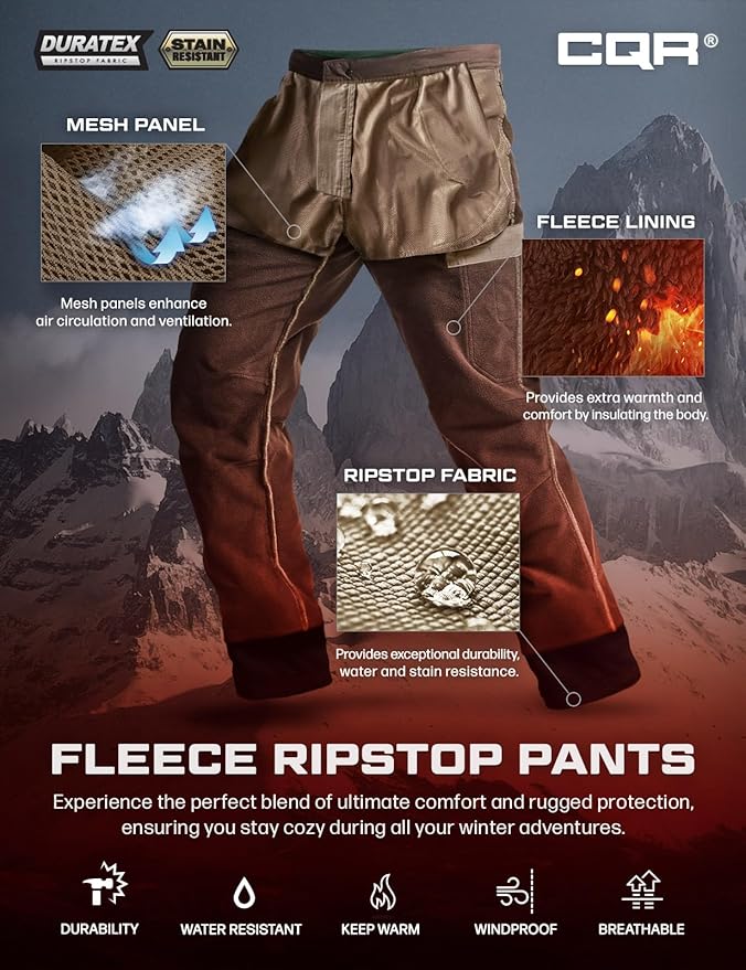 CQR Men's Winter Tactical Cargo Pants, Thermal Fleece Lined Outdoor Snow Ski Hiking Work