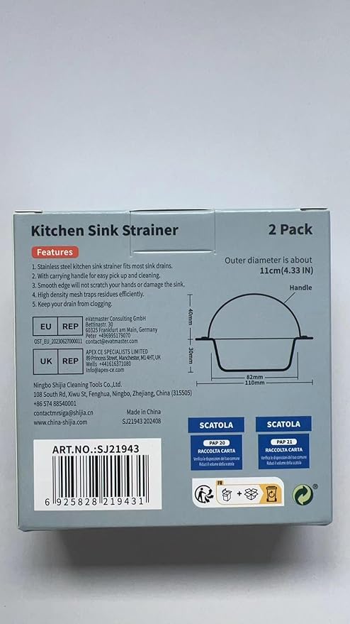 MR.SIGA Kitchen Sink Strainer, Stainless Steel Sink Drain Strainer, Dishwasher Safe, 2 Pack