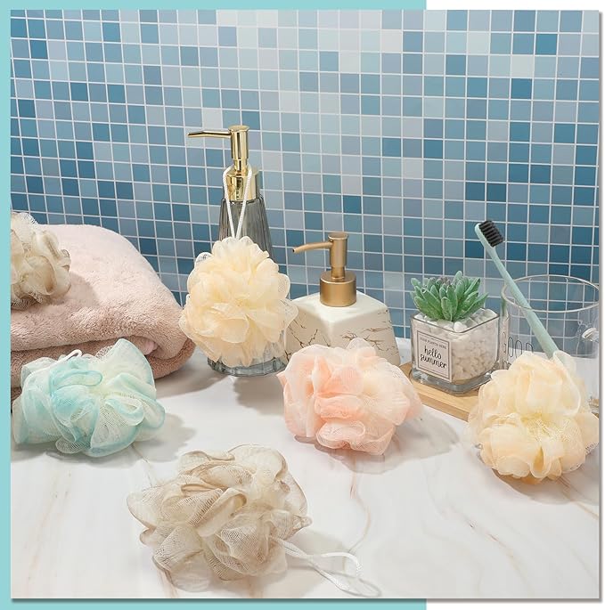 CHENGU 80 Pcs Loofah Sponge Bath Pouf - Bulk Shower Puff for Body Wash - Exfoliating Mesh Scrubber for Baby, Women, Men - 20g (Plain Colors)