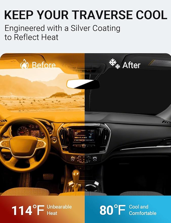 Proadsy Windshield Sun Shade for Chevrolet Traverse 2018-2023 LS, LT, RS, Redline, Premier, High Country SUV 4-Layer Foldable Front Sunshade Protector Sun Visor Blocks UV Rays Keep Car Cooler