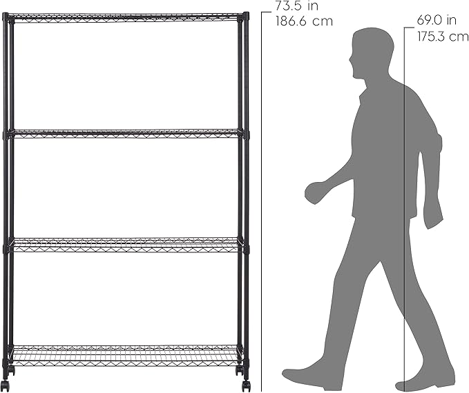 IRIS USA 4-Tier Shelves, 48"L x 18"W x 73"H (Up to 1200 lb), Adjustable Garage Shelving Heavy Duty, Metal Storage Shelves Wire Rack, Removable Locking Wheel, Shed Office Kitchen Garage Organizer Shelf
