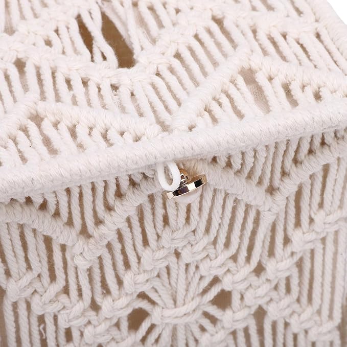 Tissue Box,lace Square Open Tissue Box,Cover Boho Decor Square Holder Woven Macrame Napkin Facial Paper Organizer Home Decor for Bedroom Living Room