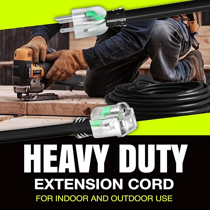 25ft Outdoor/Indoor Extension Cord 12/3 Gauge Extra Heavy Duty 3 Prong SJTW, Waterproof, Flexible Cold-Resistant Long Power Cord,15A 125V 1875W, Black by LifeSupplyUSA