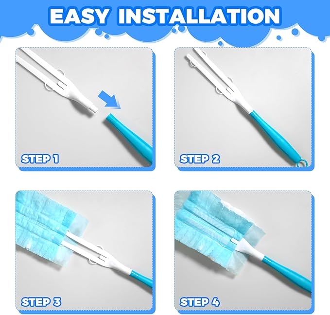 10PCS Duster Refills Folding Handles Set Compatible with Swiffer Dusters,Disposable Static Dust Removal Brush Handle for Dusting Electronics,Furniture,Blinds,Ceiling Fans (10, Blue)