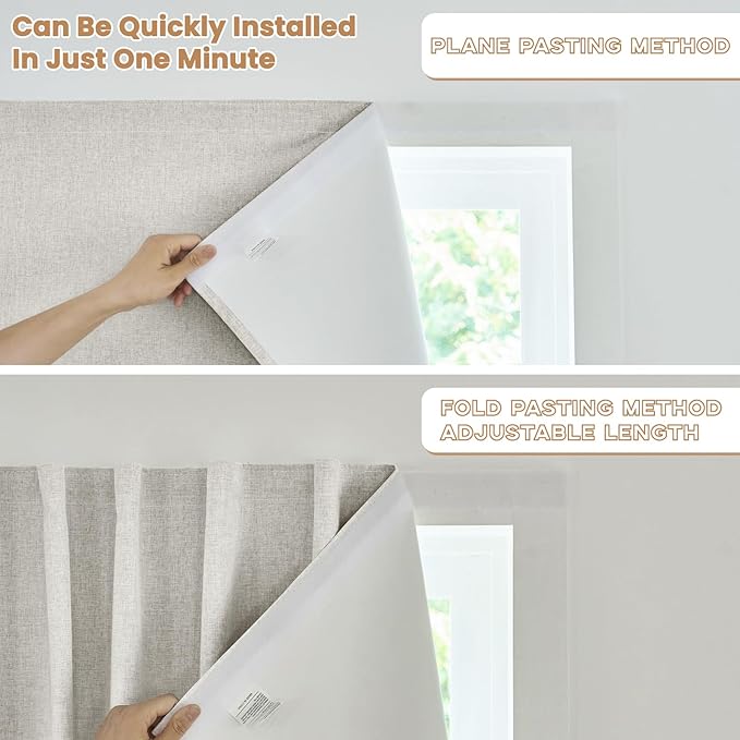 100% Blackout French Door Curtain,Adhesive, No Drilling Required,Small Curtains Designed for Installation On Doors (Light Beige - W25 × L40 in)