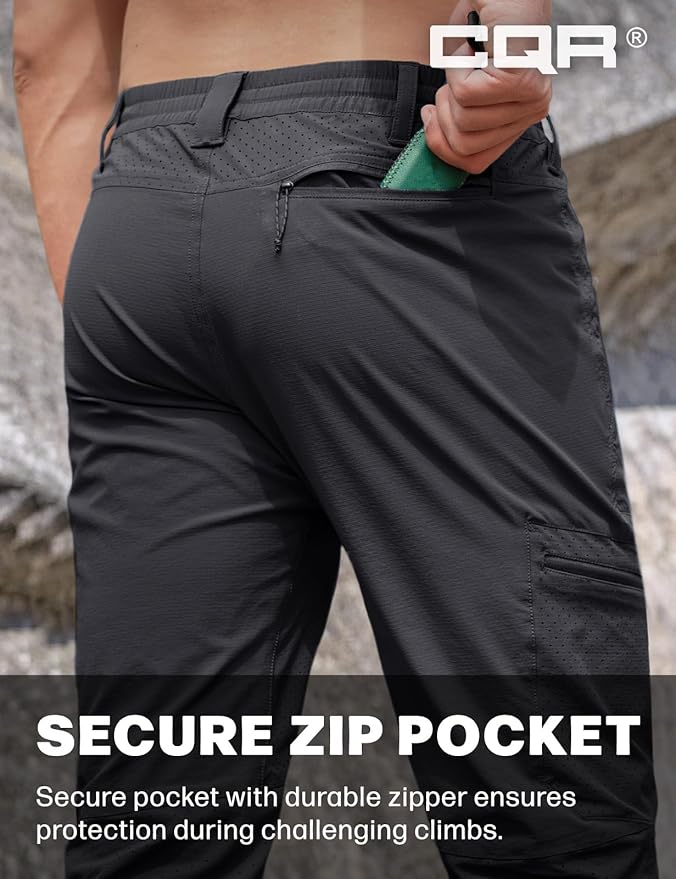 CQR Men's Lightweight Vent Hiking Pants, Water-Resistant & Breathable Sports Outdoor Athletic Pants with Elastic Waist
