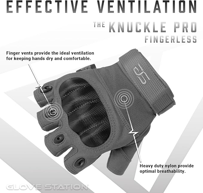Glove Station- Fingerless Knuckle Tactical Gloves for Men - Motorcycle Gloves for Tactical Shooting, Airsoft, Hunting, Police Work and Hiking
