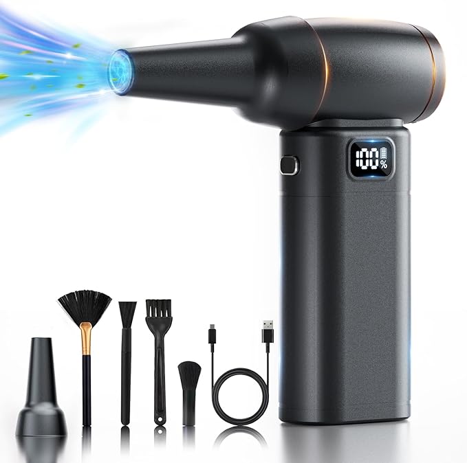 Compressed Air Duster，6 Gear Adjustable 300000RPM Cordless Electric Air Duster with LED Light and Screen,10000mAh Rechargeable Cordless Air Blower with Brushless Motor，Replaces Compressed Air Cans