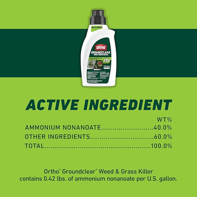 Ortho GroundClear Weed and Grass Killer2 Concentrate, Kills Dandelions, Chickweed, Crabgrass, Moss and More in Patios and Landscapes, OMRI Listed, 32 fl. oz.