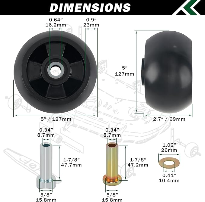 CheeMuii 8 Pack Lawn Mower Deck Gauge Wheels Kit AM125172 Mower Deck Wheels Compatible with John Deere 48", 54", 60", 62“, 72" Deck Replace for AM125172 AM124706 210-300