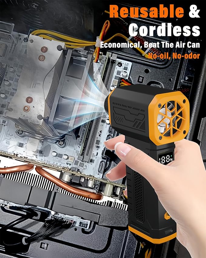 Compressed Air Duster, 130K RPM Powerful Cordless Electric Mini Blower with Display, 10-Gear Adjustable Jet Fan with Fast Charging, Rechargeable Air Blower for Home, Outdoor and Car (Black, Blow)