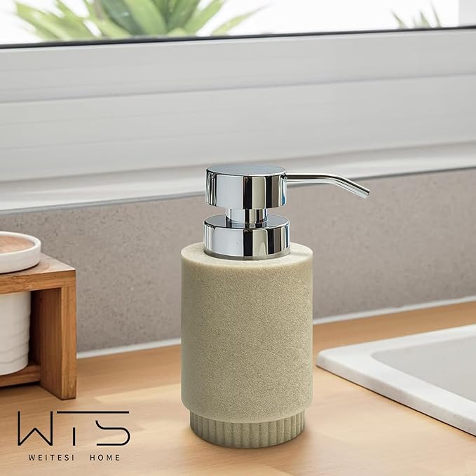Resin Soap Dispenser for Bathroom, Hand Lotion Liquid Dispenser Easy-to-Press with Reusable Plastic Pump for Shampoo Bathroom Kitchen Countertop Rust-Proof 10 oz Beige
