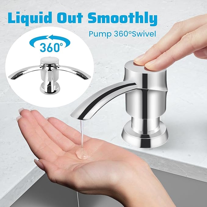 SAMODRA Soap Dispenser for Kitchen Sink, Lotion Dispenser Built-infor Kitchen Sink, Chrome ABS Pump, with 11 OZ Bottle (Chrome)