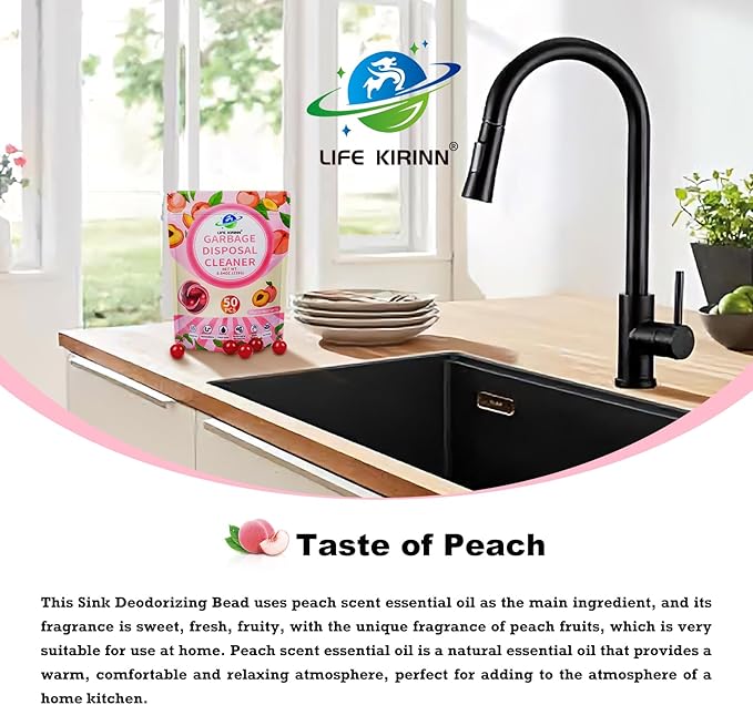Garbage Disposer Freshener,Peach Scented Sink Disposal Odor Eliminator,50 Count Peach Scented Deodorizer Drops,Kitchen Sink Freshener Pods