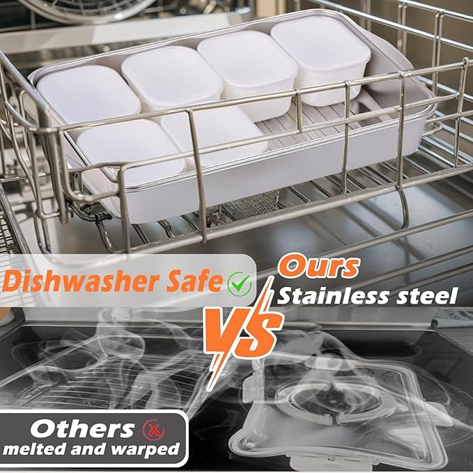 Snackle Box Container,Dishwasher Safe Snack Tray with Lid,Stainless Steel Divided Serving Tray with Lid,8 Compartments with Transparent Lids,Perfect for Travel Party