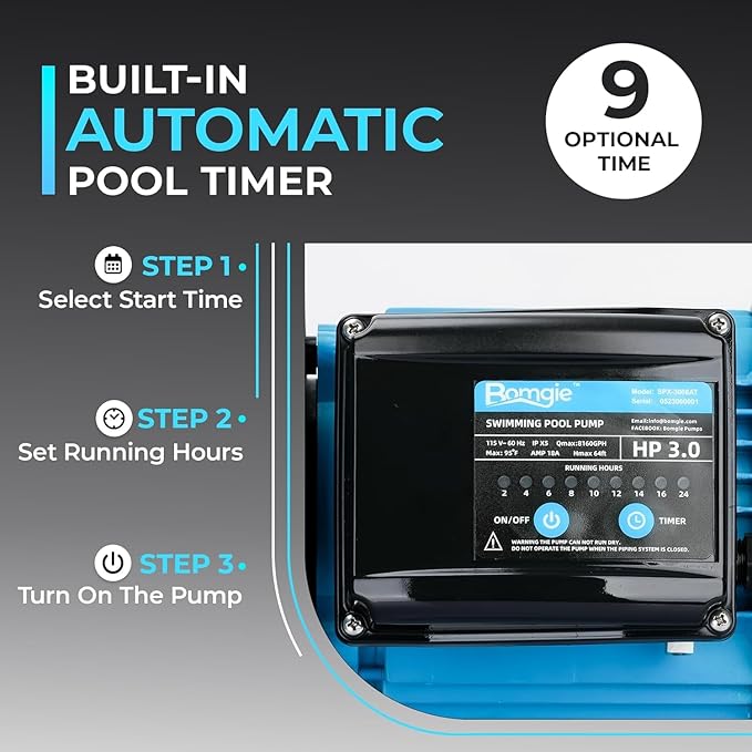In/Above Ground Pool Pump, High Flow Powerful Self Priming Pool Pump with Timer,3 HP 8169 GPH 110V