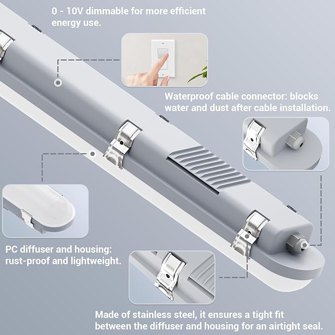 JTT 8FT LED Vapor Tight Light 120/100/80W,5000K/4000K/3000K Vapor Proof Lighting Fixture IP66, 18000LM LED Outdoor Shop Light Waterproof for Parking Garage Car Wash Warehouse Barn ETL Listed-2Pack