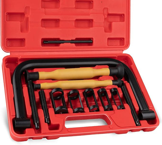 Valve Spring Compressor Set, 12PCS Valve Spring Clamp Removal Tool with Valve Lapping Tool for Motorcycle, ATV, Car, Small Engine Vehicle Equipment