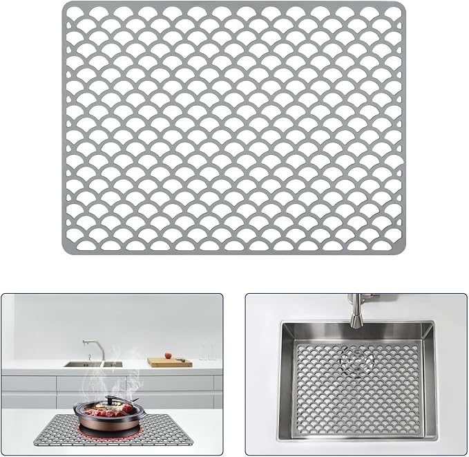 Silicone Sink Protector 16"x12", Heat Resistant Non-slip Dishwasher Suitable, Sink Mat for Bottom of Farmhouse Kitchen Stainless Steel Sinks