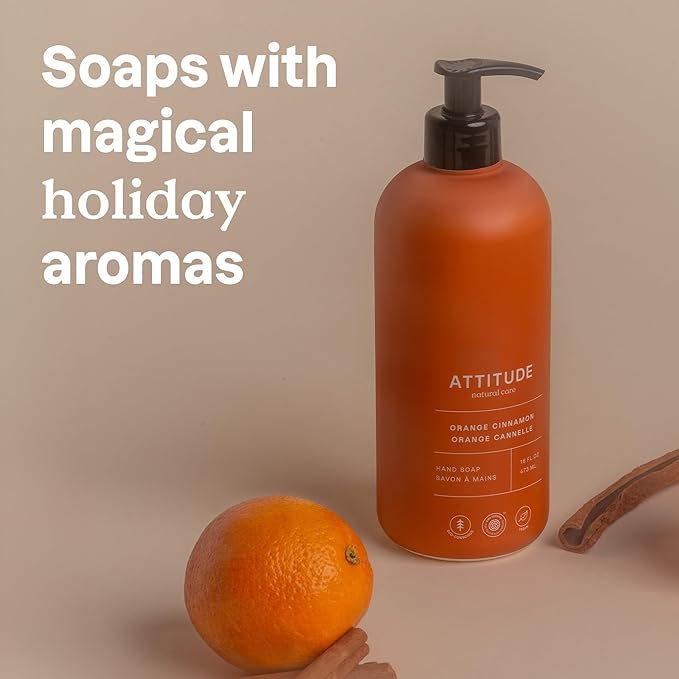 Bundle of ATTITUDE Liquid Hand Soap, EWG Verified, Plant and Mineral-Based, Vegan Personal Care Products, Apple & Spices, 16 Fl Oz + Orange Cinnamon, 16 Fl Oz