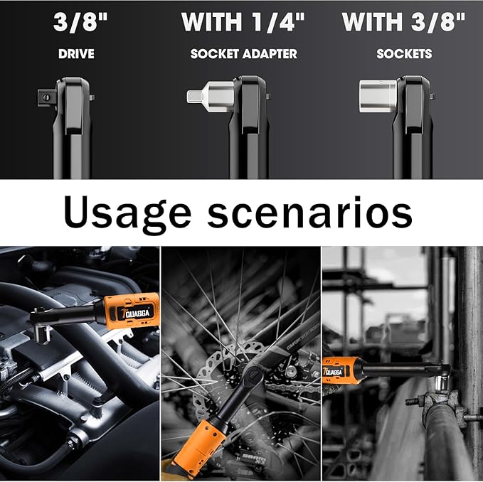 3/8" Cordless Electric Ratchet Wrench Set, 18V Power Ratchet Tool Kit With 2 Packs 2000mAh Battery And Charger, 45 FT-LBS Battery Powered Extended Wrench with LED Lights (18 V Extended Orange)