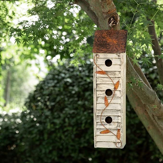 Glitzhome 18" H Wooden Bird House Three-Tier Hanging Distressed Garden Birdhouse