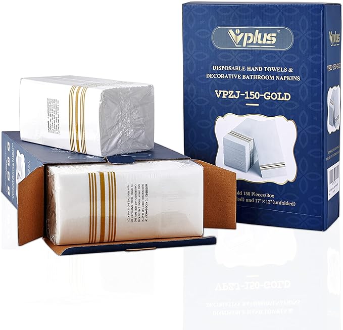 Vplus 150 PACK Guest Towels Disposable Bathroom, Decorative Bathroom Napkins, Soft, and Absorbent Disposable Paper Hand Towel for Dinners, Kitchen, Parties, Weddings, Christmas Party