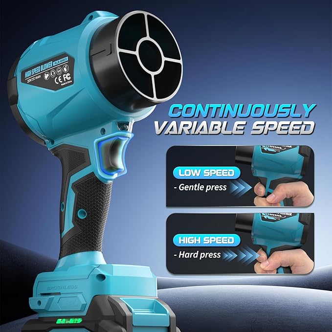 Leaf Blower with 2 X 4.0Ah Battery and Charger, 20V Cordless Blower for Lawn Care, & House Cleaning, 40,000 RPM Jet Blower, Extended Nozzle & Earbuds Included, Blue