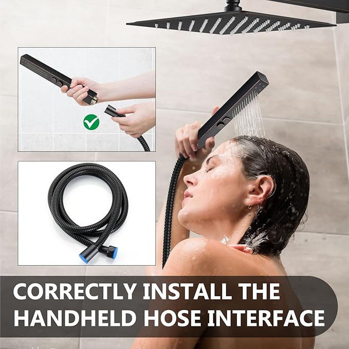 Shower Faucet Set Rainfall Shower System with Square Showerhead and Handle Set Fixture with 2 in 1 Function Handheld Sprayer Wall Mounted Trim Repair Kit Rough-in Valve 12 Inch Oil Rubbed Bronze
