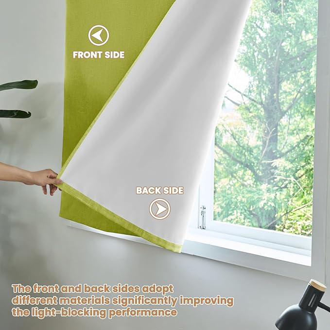 100% Blackout Curtain,Adhesive Curtain,Black Out Window Cover No Drilling Travel Kit,Perfect for Media Rooms, Dormitories and Renters (Fruit Green - W46 × L60 in)