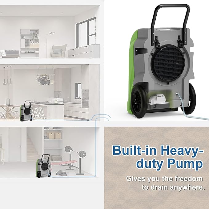 AlorAir 270 Pints Commercial Dehumidifiers Smart Wi-Fi with Pump, Up to 3,000 Sq.Ft Coverage for Large Room or Basements, Industrial Dehumidifier with Drain Hose, 5 Years Limited Warranty, Green