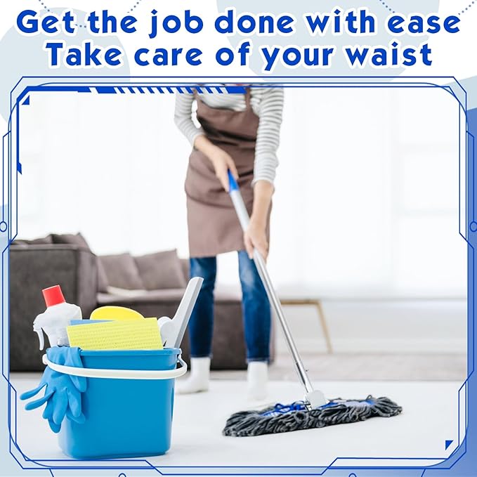 Suclain 4 Pcs Clip on Dust Mop Handle with Chuck 51.18 Inch Stainless Steel Flexible Maneuvering Mop Stick Replacement for Home Restaurant Kitchen Office Bathroom Wood Laminate Tile Floor Cleaning