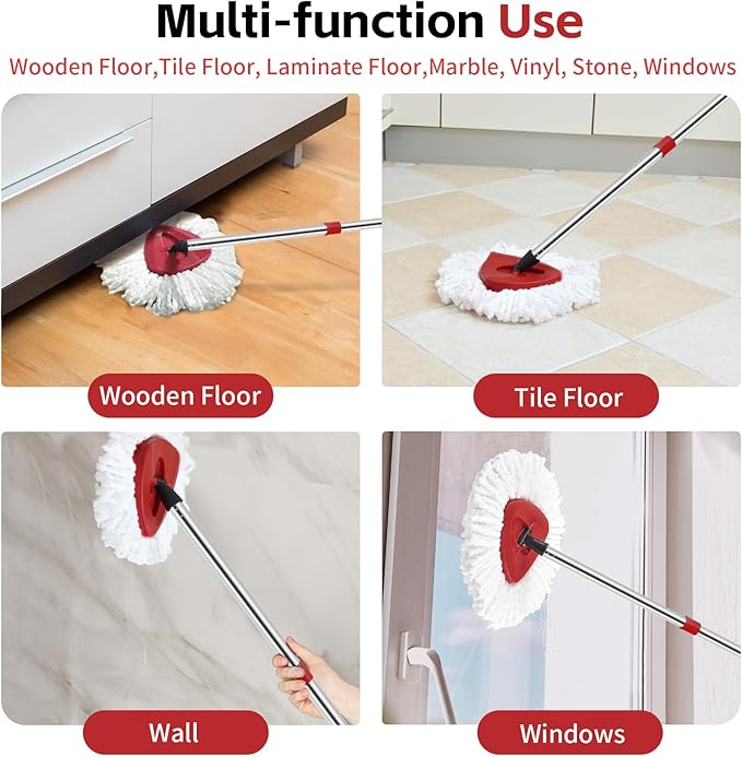 Spin Mop Replacement Mop Compatible with O Cedar 1 Tank System, 2 Microfiber Mop Heads Replacements, 58" Mop Replace Handle, 1 Scrub Brush Attachment and 1 Mop Base for Ocedar EasyWring Spin Mop