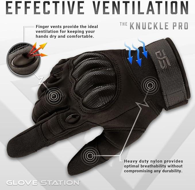 Glove Station Tactical Gloves for Men – Touchscreen Utility Gear with Hard Knuckle Protection Used in Motorcycle, Airsoft, Combat, Police, Shooting & Outdoor Work