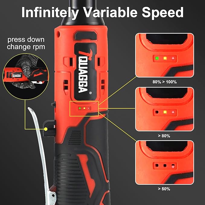 3/8" Cordless Electric Ratchet Wrench Set, 12V Power Ratchet Tool Kit With 2 Packs 1500mAh Battery And Charger, 45 FT-LBS Battery Powered Wrench with Infinitely Variable Speeds