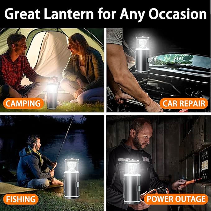 LED Camping Lantern with 15PCS Tool Kit, Battery Lamp for Tent Hanging, Portable Emergency Light with Built-in Tools Set, Lanterns for Power Outages, Outdoor, Fishing (3 AA Batteries Not Included)