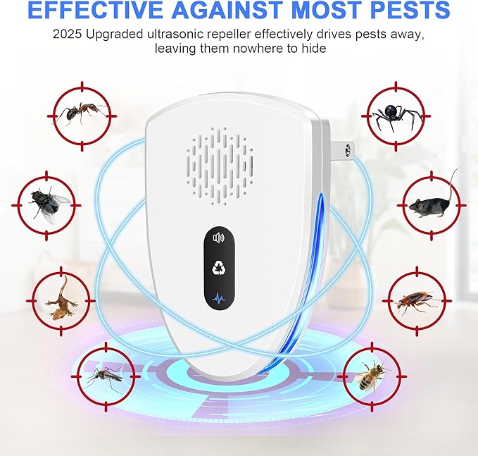 (2025 Upgraded) Ultrasonic Insect & Pest Indoor Repeller, Plug-in Control Device Repellent for Rodent, Mice, Rats, Roaches, Ants, Spiders, Mosquitoes, Bugs, Home, 3 Mode Switching (6 Pack)